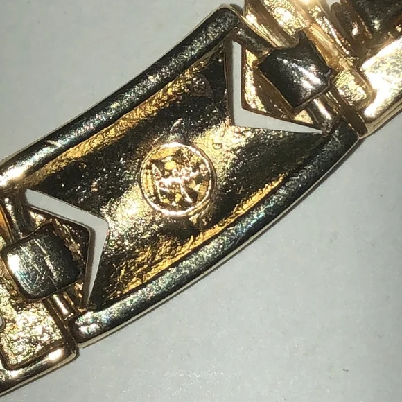 Angel Brand Signed Green Enamel CZ Rhinestone Gold Tone Chunky Vintage Necklace - Picture 8 of 9